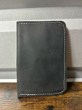 Genuine Black Leather Bifold Wallet Minimalist Slim Card Holder Handmade